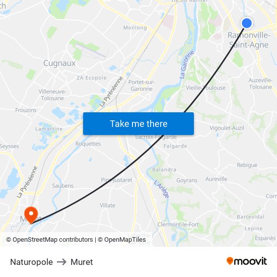 Naturopole to Muret map