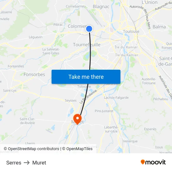 Serres to Muret map