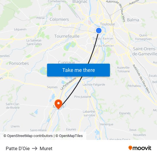 Patte D'Oie to Muret map