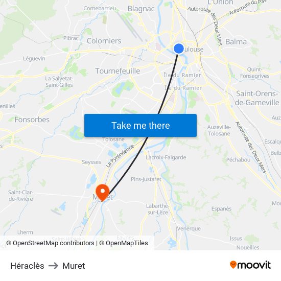 Héraclès to Muret map