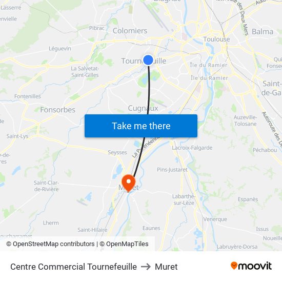 Centre Commercial Tournefeuille to Muret map