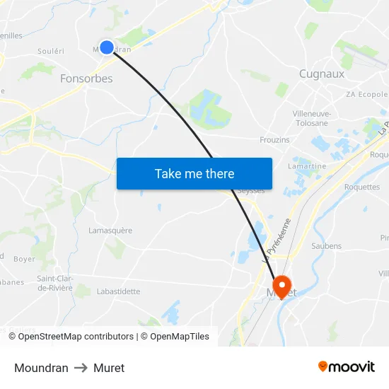 Moundran to Muret map