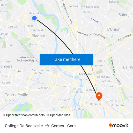 Collège De Beauzelle to Cemes - Cnrs map