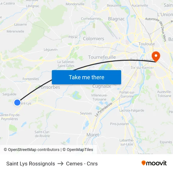 Saint Lys Rossignols to Cemes - Cnrs map