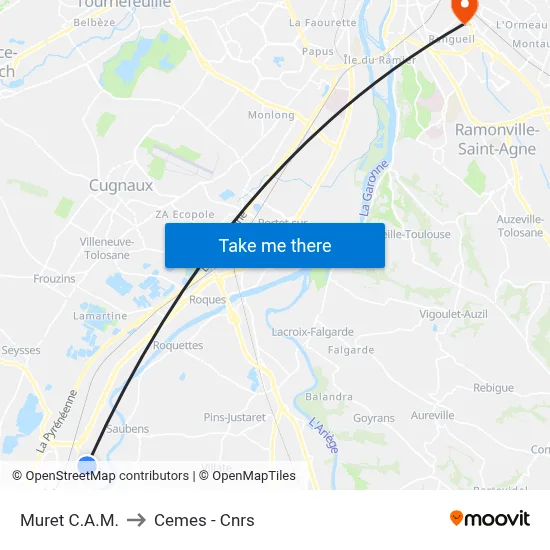 Muret C.A.M. to Cemes - Cnrs map