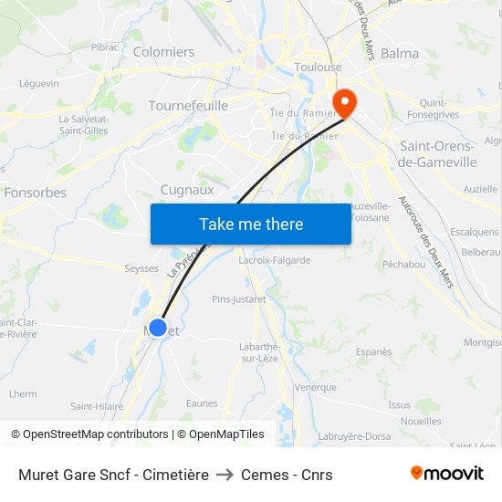 Muret Gare Sncf - Cimetière to Cemes - Cnrs map