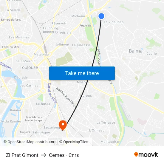 Zi Prat Gimont to Cemes - Cnrs map