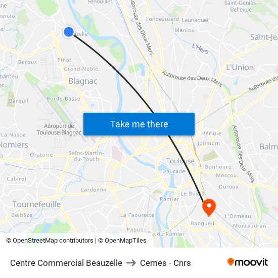 Centre Commercial Beauzelle to Cemes - Cnrs map