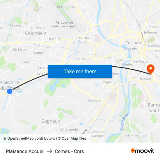 Plaisance Accueil to Cemes - Cnrs map