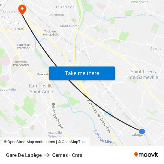 Gare De Labège to Cemes - Cnrs map