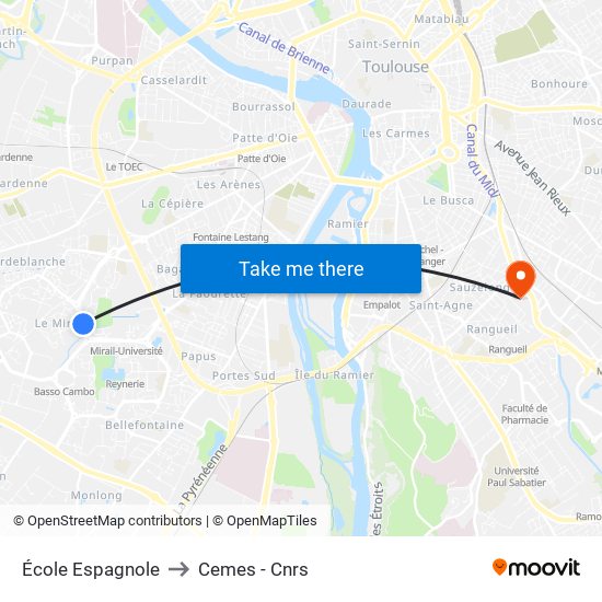 École Espagnole to Cemes - Cnrs map