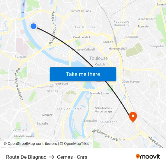 Route De Blagnac to Cemes - Cnrs map