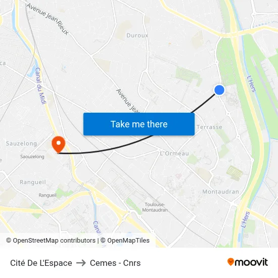 Cité De L'Espace to Cemes - Cnrs map