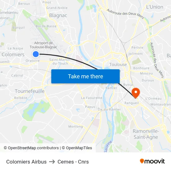 Colomiers Airbus to Cemes - Cnrs map