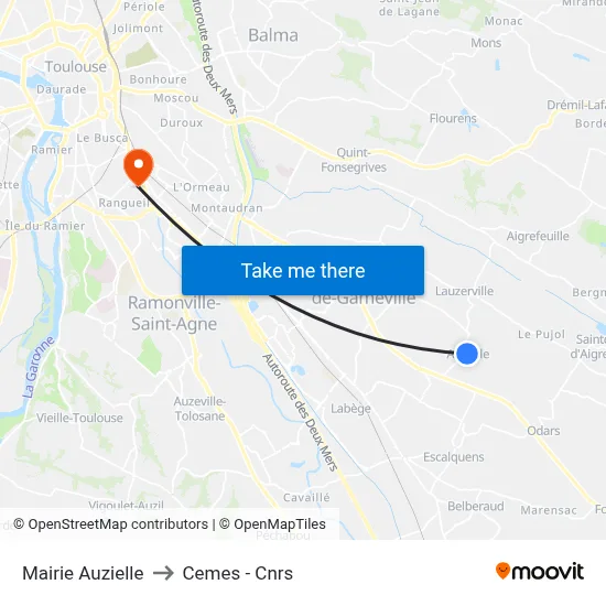Mairie Auzielle to Cemes - Cnrs map