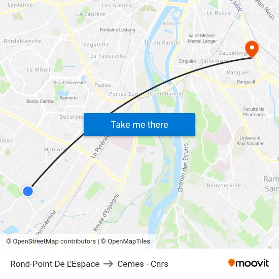 Rond-Point De L'Espace to Cemes - Cnrs map