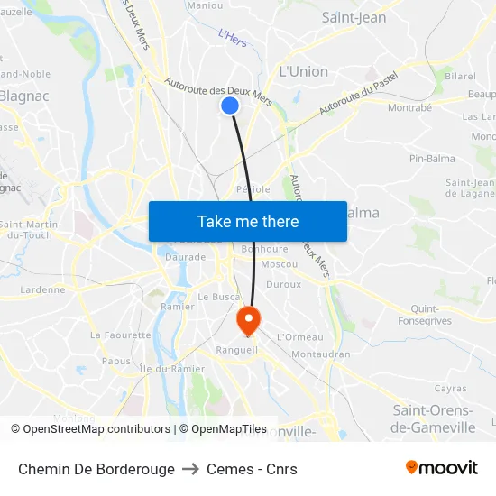 Chemin De Borderouge to Cemes - Cnrs map