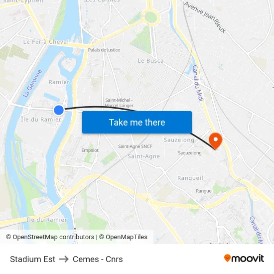 Stadium Est to Cemes - Cnrs map