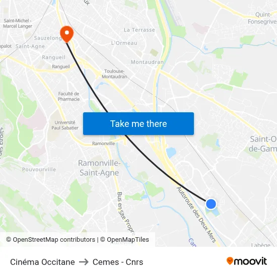 Cinéma Occitane to Cemes - Cnrs map