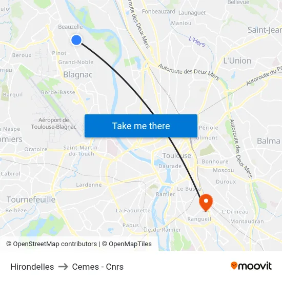 Hirondelles to Cemes - Cnrs map