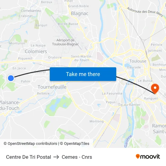 Centre De Tri Postal to Cemes - Cnrs map