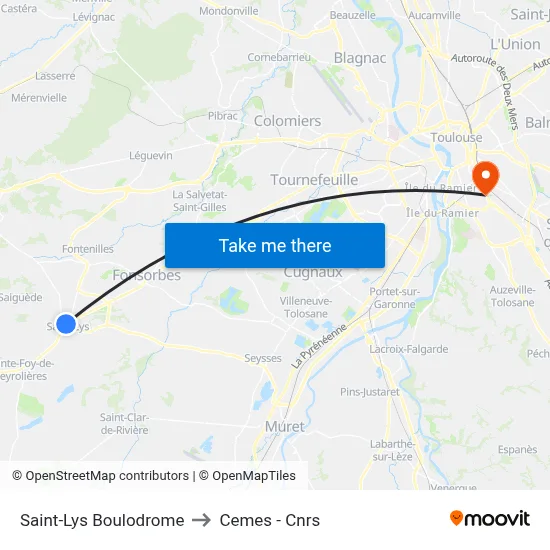 Saint-Lys Boulodrome to Cemes - Cnrs map