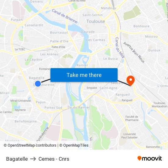 Bagatelle to Cemes - Cnrs map