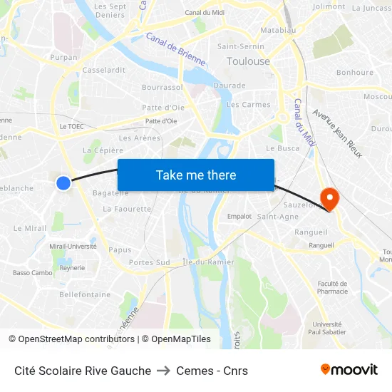 Cité Scolaire Rive Gauche to Cemes - Cnrs map