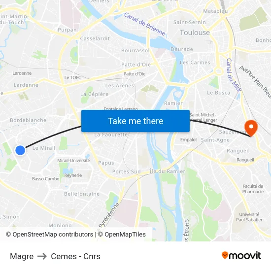 Magre to Cemes - Cnrs map