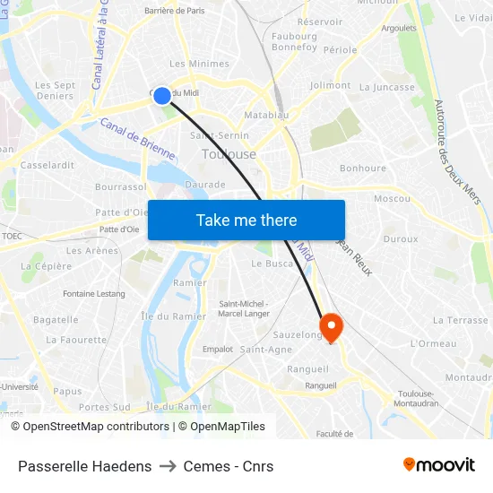 Passerelle Haedens to Cemes - Cnrs map