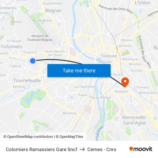 Colomiers Ramassiers Gare Sncf to Cemes - Cnrs map