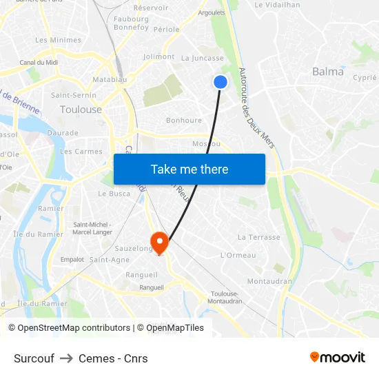 Surcouf to Cemes - Cnrs map