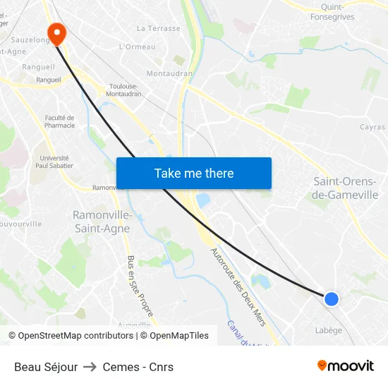Beau Séjour to Cemes - Cnrs map