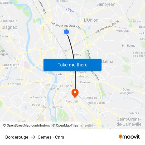 Borderouge to Cemes - Cnrs map