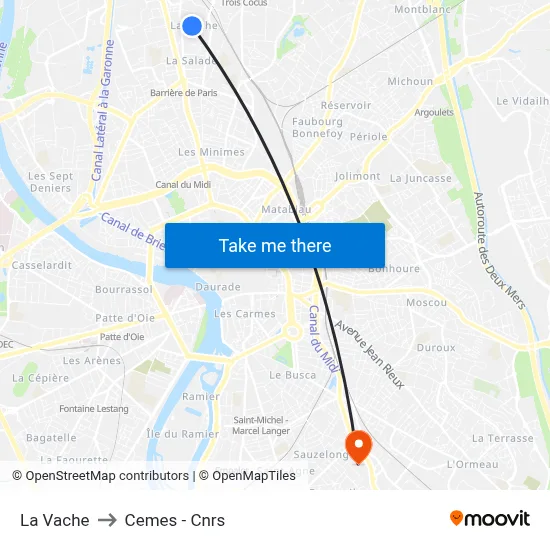 La Vache to Cemes - Cnrs map