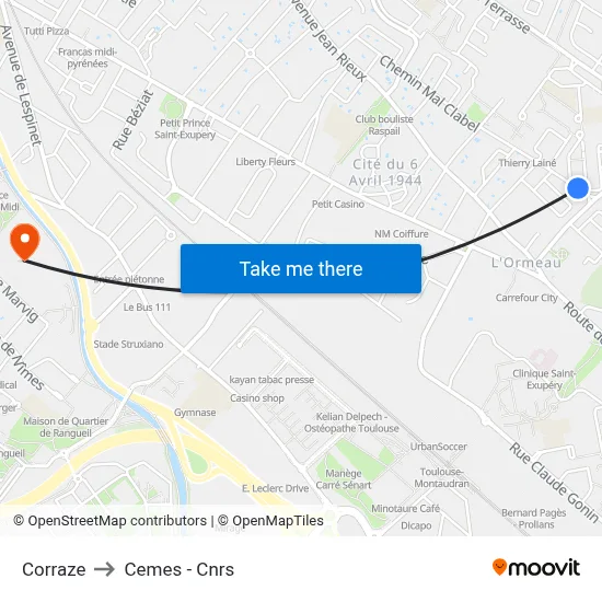Corraze to Cemes - Cnrs map