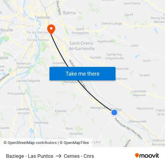 Baziege - Las Puntos to Cemes - Cnrs map