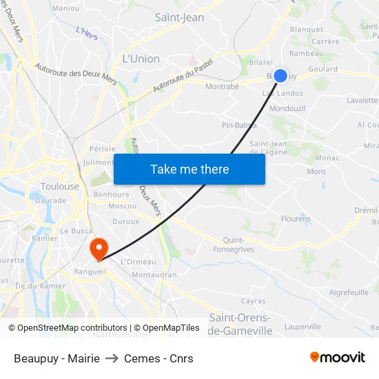 Beaupuy - Mairie to Cemes - Cnrs map