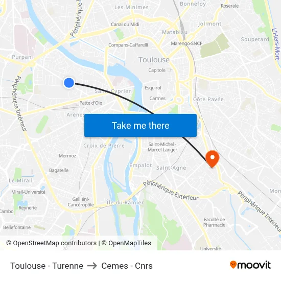 Toulouse - Turenne to Cemes - Cnrs map