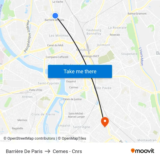 Barrière De Paris to Cemes - Cnrs map