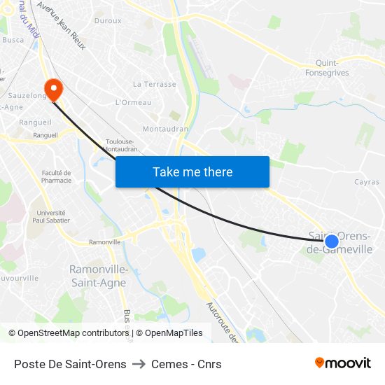 Poste De Saint-Orens to Cemes - Cnrs map