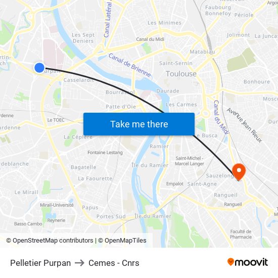 Pelletier Purpan to Cemes - Cnrs map