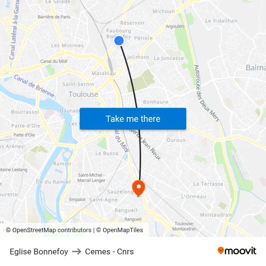 Eglise Bonnefoy to Cemes - Cnrs map