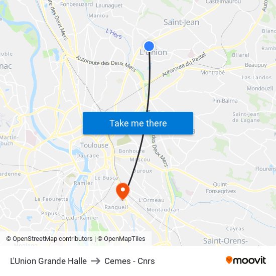 L'Union Grande Halle to Cemes - Cnrs map