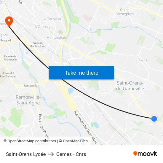 Saint-Orens Lycée to Cemes - Cnrs map