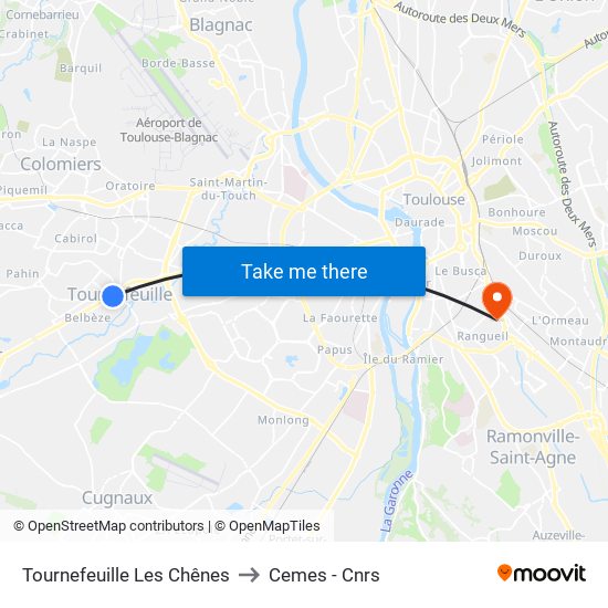 Tournefeuille Les Chênes to Cemes - Cnrs map
