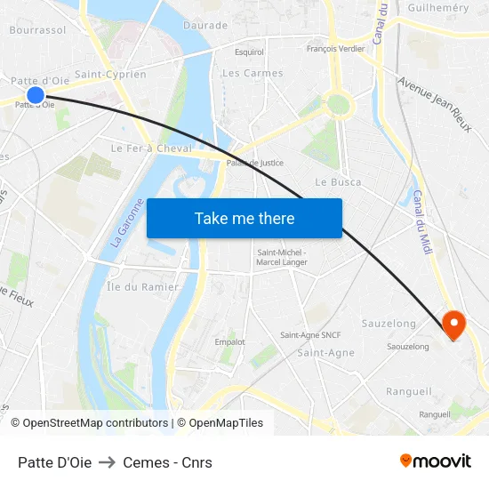 Patte D'Oie to Cemes - Cnrs map