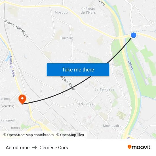 Aérodrome to Cemes - Cnrs map