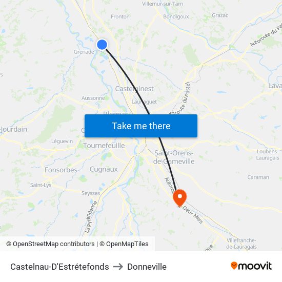 Castelnau-D'Estrétefonds to Donneville map