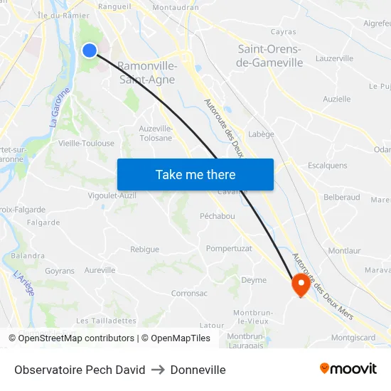Observatoire Pech David to Donneville map